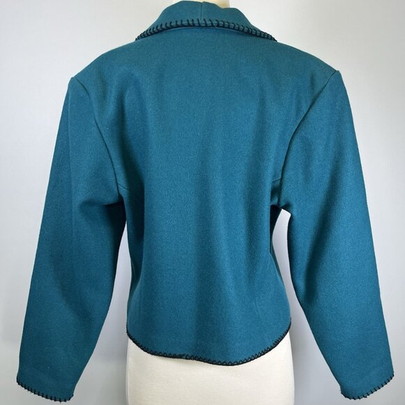 Vintage MWG Western Wool Cropped Jacket Teal Southwestern Concho Button Medium - Picture 7 of 13